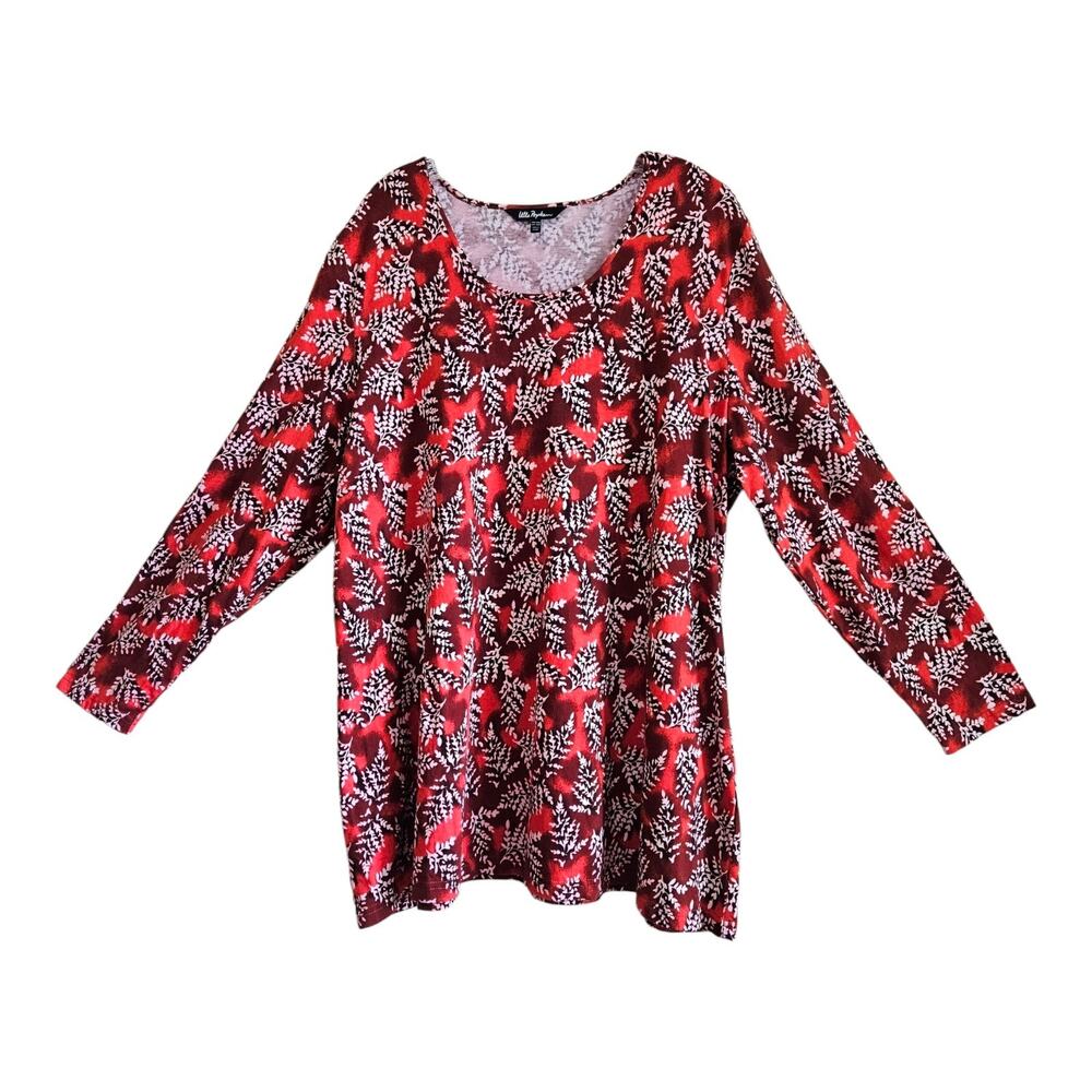 ULLA POPKEN Women's Plus 20 22 Tunic Top Leaves Pattern Orange Brown Cotton 50"